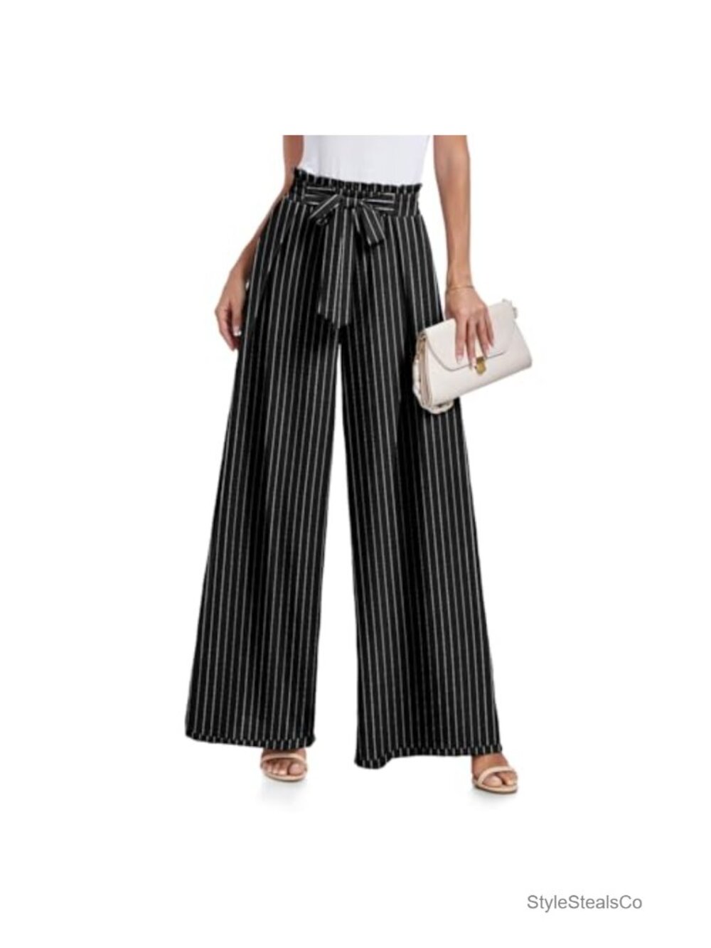 High Waisted Wide Leg Palazzo Pants with Pockets Tie Knot Work Casual